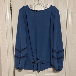 I.N. Studio Dusty Blue Long Sleeve Tie-Front Blouse